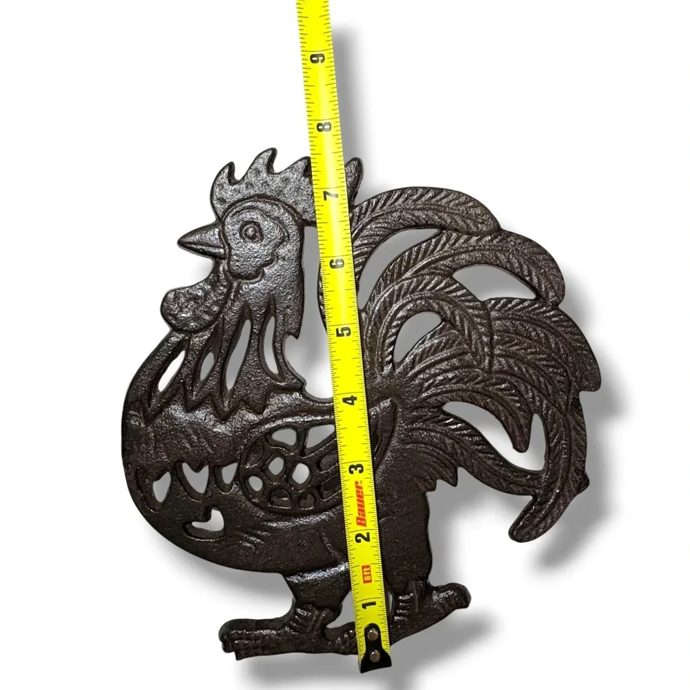Vintage Style Cast Iron Rooster Trivet Dark Brown Farmhouse Kitchen Decor 8.5
